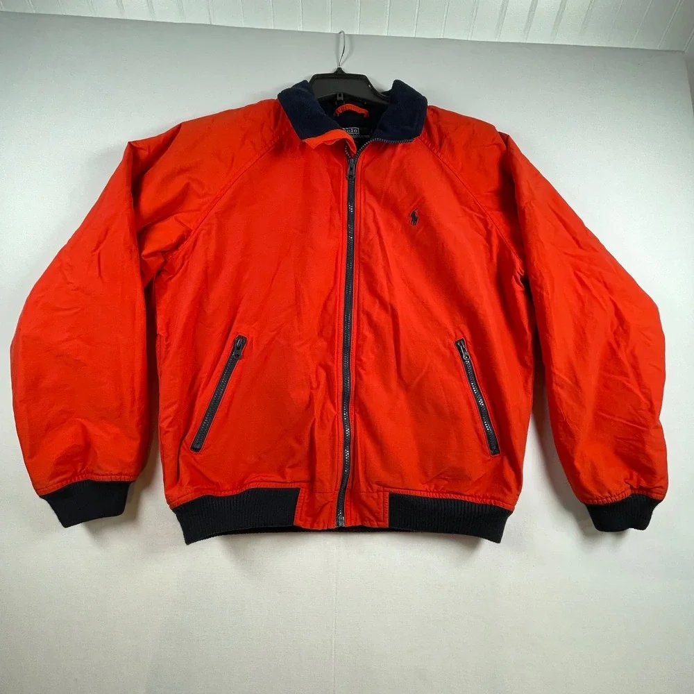 VTG‎ Polo Ralph Lauren Men's Red Navy Fleece Lined Bomber Jacket Size M